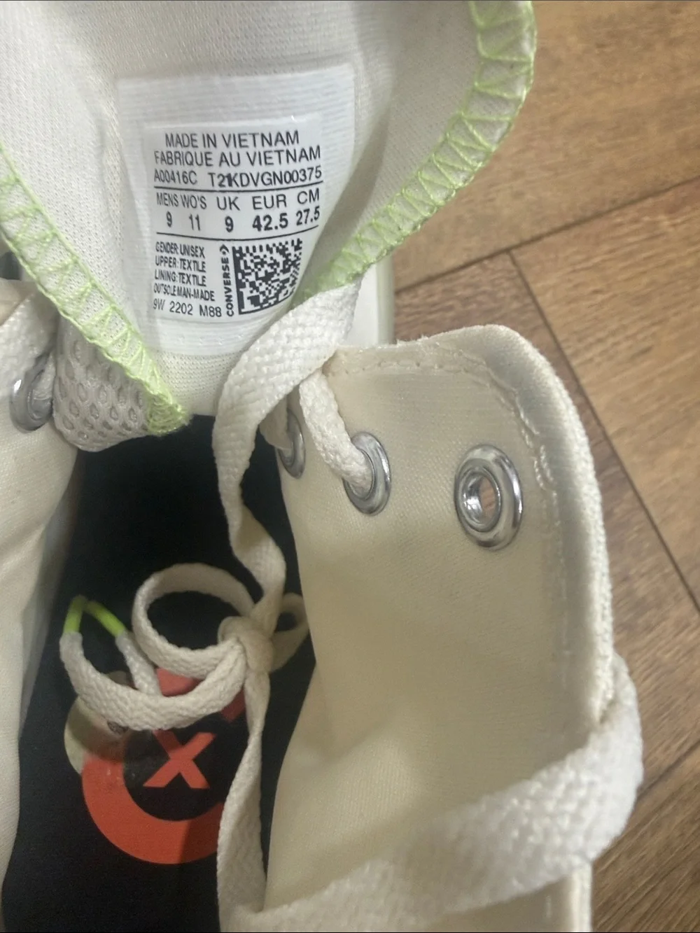 Converse Men High Top Sneakers - White with Neon Green Accents - Picture 8 of 9